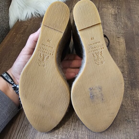 Brunello Cucinelli Monili Ankle Strap Leather Wedge Espadrille Sandals, 39IT/US9 - Picture 8 of 13